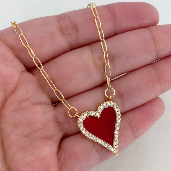 Red Enamel Heart Necklace - Picture 3 of 3